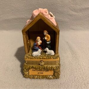 2000 Roman Inc Nativity Scene Holy Family Porcelain Trinket Box with Cross